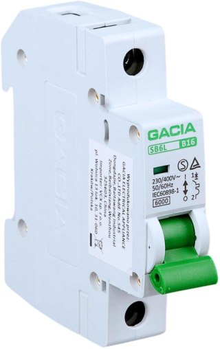 Wyłącznik nadmiarowoprądowy,6kA,B,1-pole,13A GACIA SB6L B 1P 13A GACIA