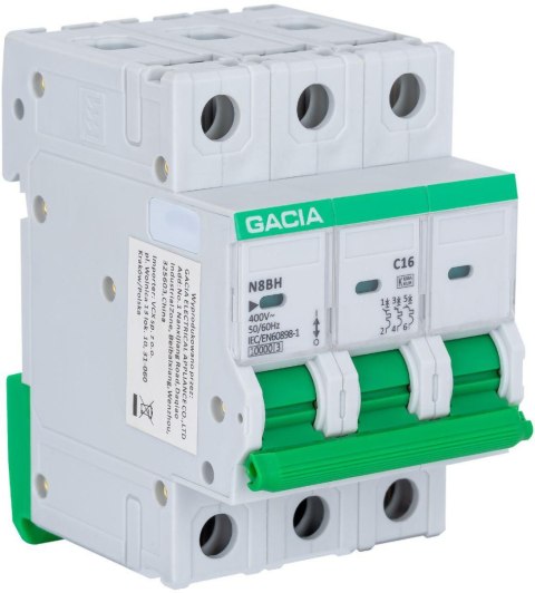 Wyłącznik nadprądowy GACIA N8BH 10KA C 3P 25A GACIA