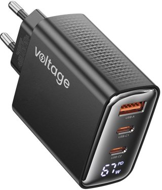 Ładowarka sieciowa Voltage GaN Charger 67W PD 3.0 QC 4.0 USB-A 2x USB-C Digital Display czarna VOLTAGE