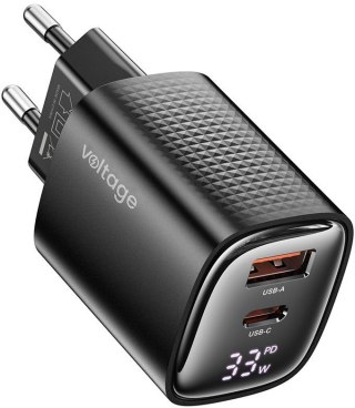 Ładowarka sieciowa Voltage GaN Charger Mini 33W PD 3.0 QC 3.0 USB-A USB-C Digital Display czarna VOLTAGE