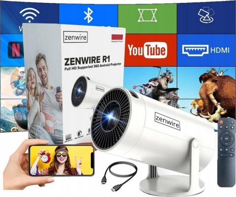 Przenośny Projektor Zenwire R1 Full HD Android Wifi Bluetooth Obrotowy ZENWIRE