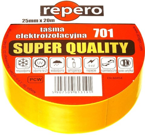 TAŚMA IZOLACYJNA REPERO 701 ŻÓŁTO-ZIELONA 19MMX20M REPERO