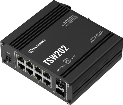 Teltonika TSW202 switch przemysłowy zarządzalny 8xFE 2xSFP PoE+ (TSW202000000) DIN TELTONIKA