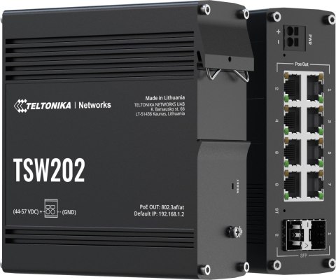 Teltonika TSW202 switch przemysłowy zarządzalny 8xFE 2xSFP PoE+ (TSW202000000) DIN TELTONIKA