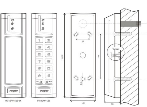 Czytnik zbliżeniowy ROGER PRT12MF-DES-BK ROGER