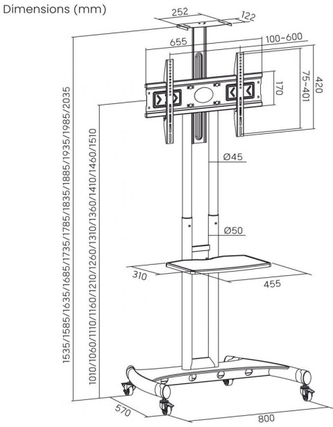 MOBILNY STOJAK+UCHWYT DO TV 32-70″ 45KG S-12 ART Vesa 600×400 ART