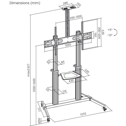 MOBILNY STOJAK+UCHWYT DO TV 60-100″ 100KG S-15-AL ART Vesa max 1000×600 HEAVY DUTY ART