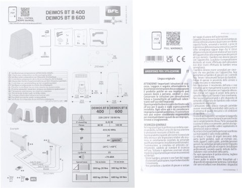 Zestaw BFT DEIMOS BT B600 KIT EE do 600kg bram przesuwnych BFT