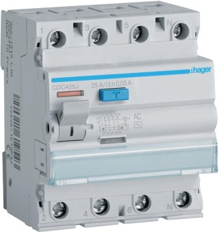 Wyłącznik różnicowoprądowy 3P+N 25A 30mA 6kA AC HAGER CDC425J HAGER