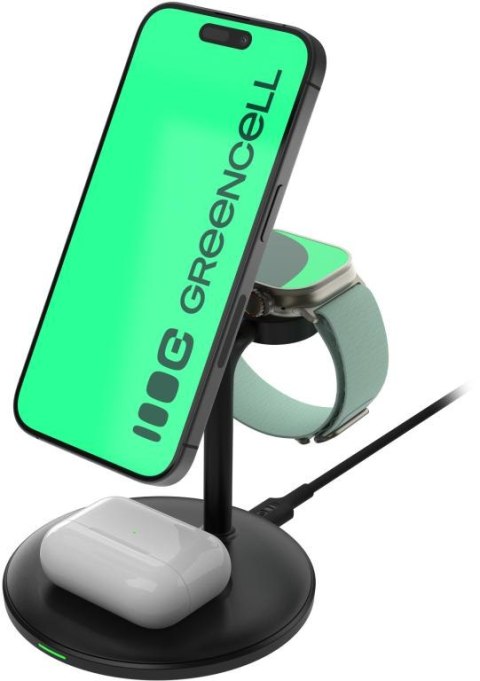 ŁADOWARKA INDUKCYJNA Greencell MagScape 3w1 15W MagSafe IPhone AirPods Apple Watch GREEN CELL