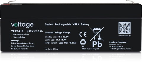 Akumulator AGM Voltage 12V 2,3Ah VE12-2.3 (Żywotność 6-9 lat) VOLTAGE
