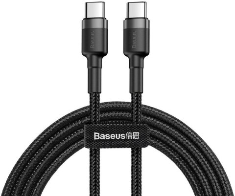 KABEL USB-C / USB-C Baseus Cafule CATKLF-HG1 200cm 60W 3A PD 2.0 QC 3.0 CZARNO-SZARY W OPLOCIE BASEUS