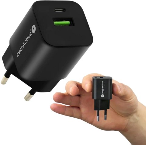 ŁADOWARKA SIECIOWA everActive GaN SC-390QB 30W 1xUSB-C 1xUSB-A PD PPS EVERACTIVE