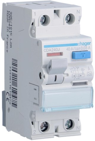 HAGER RCCB Wyłącznik różnicowoprądowy 1P+N 40A 30mA 6kA A CDA240J HAGER