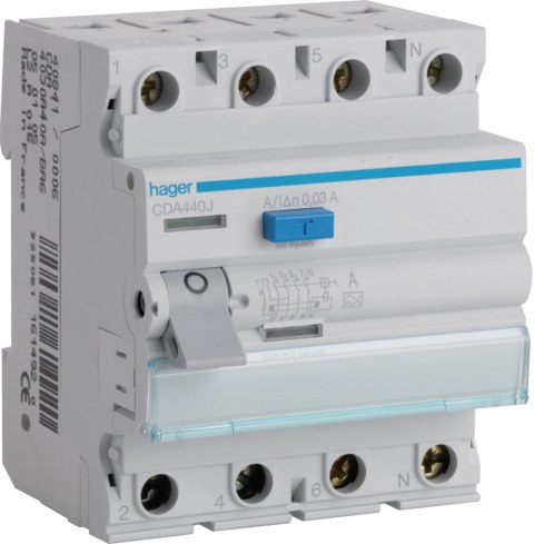 HAGER RCCB Wyłącznik różnicowoprądowy 3P+N 40A 30mA 6kA A CDA440J HAGER
