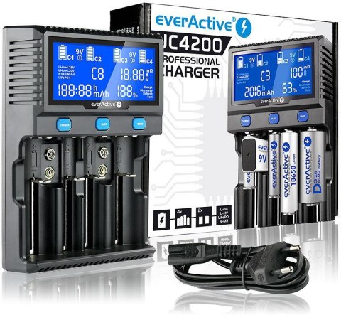 Ładowarka do akumulatorków cylindrycznych Li-ion oraz Ni-MH everActive UC-4200 EVERACTIVE