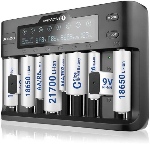 Ładowarka do akumulatorków cylindrycznych Li-ion oraz Ni-MH everActive UC-800 EVERACTIVE
