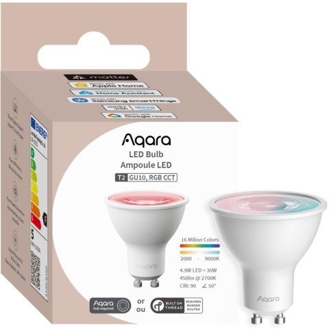 Aqara LED Bulb T2 RGB CCT GU10 | Żarówka LED | Thread, Zigbee, Bluetooth, 450lm, 4.9W AQARA
