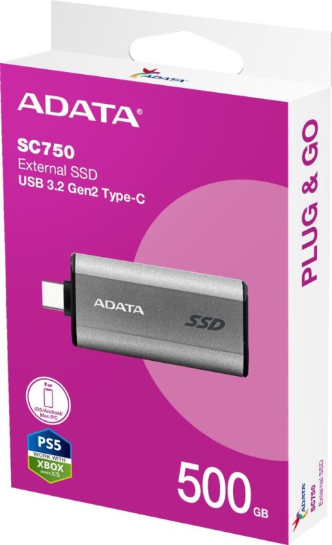 Adata Zewnętrzny dysk SSD SC750 500GB USB3.2C 1050/1000 MB/s ADATA