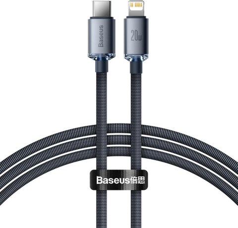 KABEL USB-C / Lightning iPhone Baseus Crystal CAJY000301 2m 20W PD QC CZARNY W OPLOCIE PREMIUM BASEUS