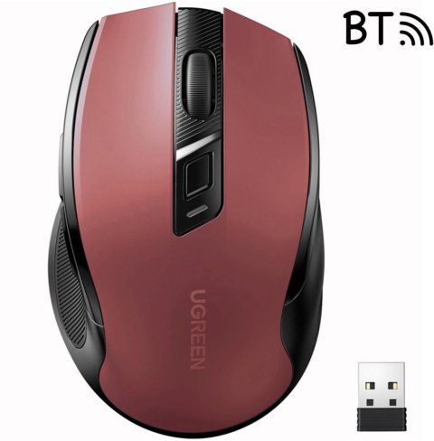 Mysz optyczna Ugreen MU006 bezprzewodowa USB 2.4GHz / Bluetooth 5.0 4000 DPI - czerwona UGREEN