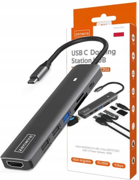 HUB ADAPTER USB-C 7w1 HDMI 4K USB 3.0 SD PD Zenwire BS-HC703 ZENWIRE