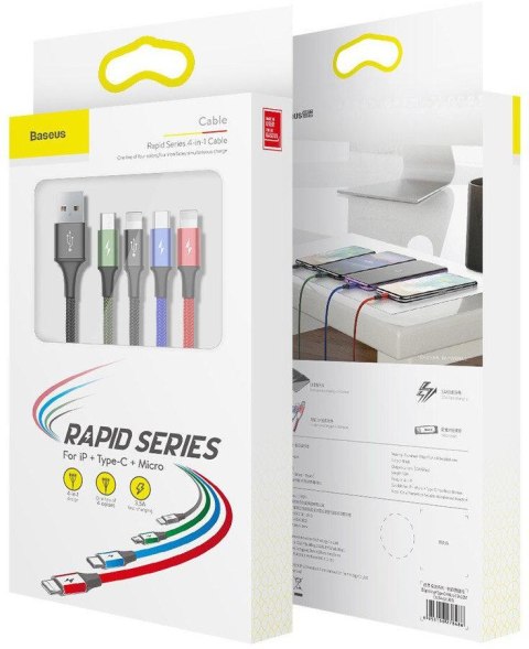 KABEL 4w1 USB-A / Lighting iPhone 2x USB-C micro-USB Baseus Cafule CA1T4-B01 1.2m 3.5A W OPLOCI BASEUS