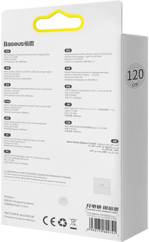 KABEL USB-C / Lightning iPhone Baseus Crystal CAJY000201 1.2m 20W OPLOT PREMIUM BASEUS