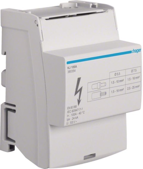 Blok rozdzielczy 4-biegunowy In=100 A Hager KJ100A HAGER