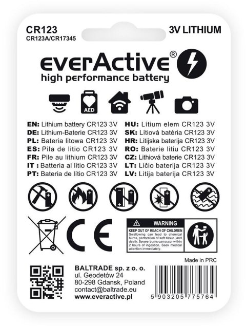 Bateria CR123 CR123A everActive (blister 1 szt.) EVERACTIVE