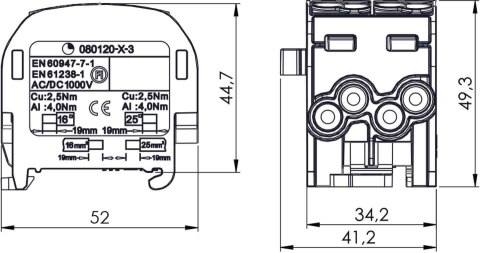 Blok rozdzielczy - odgałęźny SCB 25-2 Al/Cu 80120 SIMBLOCK niebieski 81505003 SIMET