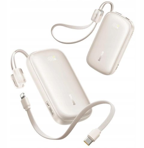 Powerbank Baseus EnerFill FC21 20000 mAh 22,5 W USB-A USB-C beżowy z odłączanym kablem Lightning BASEUS