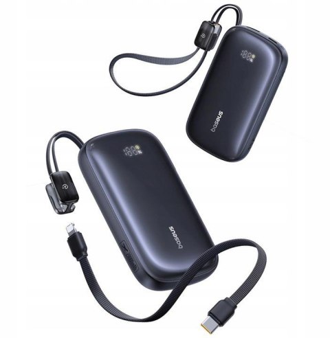 Powerbank Baseus EnerFill FC21 20000 mAh 22,5 W USB-A USB-C czarny z odłączanym kablem Lightning BASEUS