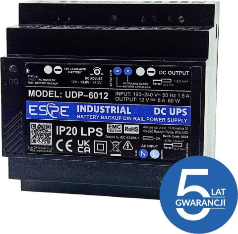 ZASILACZ IMPULSOWY BUFOROWY NA SZYNĘ DIN ESPE UDP-6012 12 V 60 W 5 A ESPE