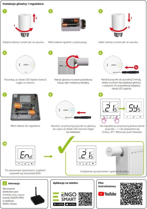 ENGO Controls Inteligentny zestaw ogrzewania Bieły (E25-BATW-4 + ETRV-M30) ENGO CONTROLS