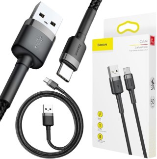 KABEL USB-A / USB-C Baseus Cafule CATKLF-AG1 50cm 3A QC 3.0 CZARNO-SZARY W NYLONOWYM OPLOCIE BASEUS