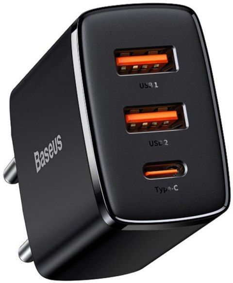 ŁADOWARKA SIECIOWA Baseus Compact Quick Charger CCXJ-E01 30W 2x USB-A 1x USB-C PD 3.0 QC 3.0 CZARNA BASEUS