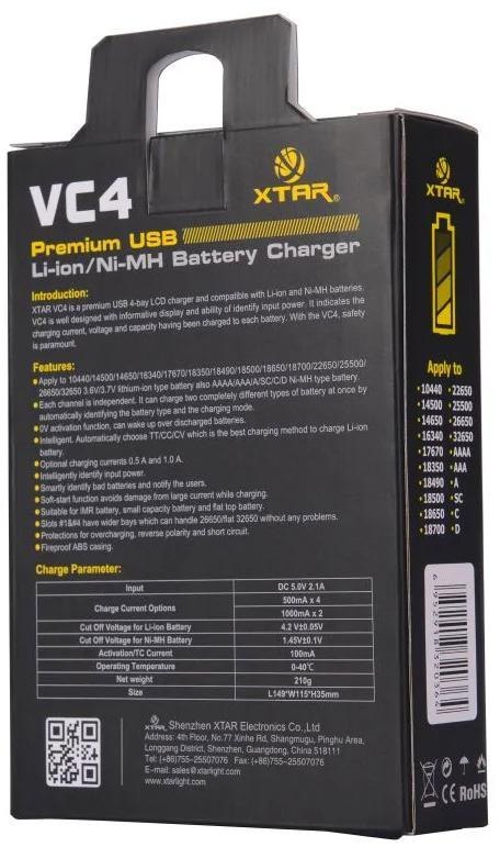 Ładowarka do akumulatorów cylindrycznych Li-ion / Ni-MH AA / AAA / 18650 Xtar VC4 XTAR