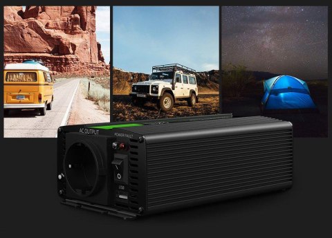 PRZETWORNICA NAPIĘCIA INWERTER Green Cell 12V / 230V 300W/600W CZYSTA SINUSOIDA INV07 GREEN CELL