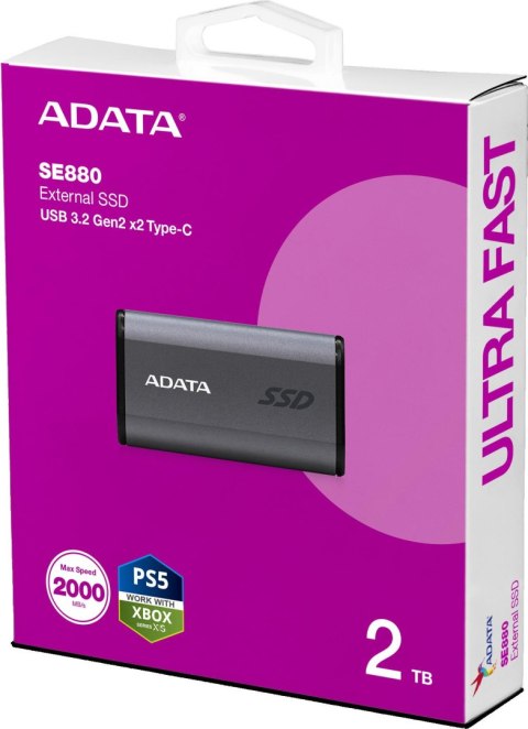 Adata Dysk zewnętrzny SSD SE880 2TB USB3.2A/C Gen2x2 Szary ADATA