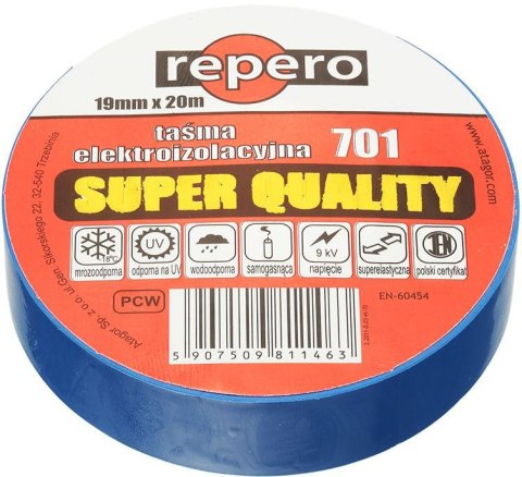 TAŚMA IZOLACYJNA REPERO 701 NIEBIESKA 19MMX20M REPERO