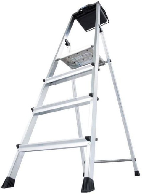 Drabina aluminiowa jednostronna Krause SECURY MultiGrip 1x4 z półką 126528 Krause