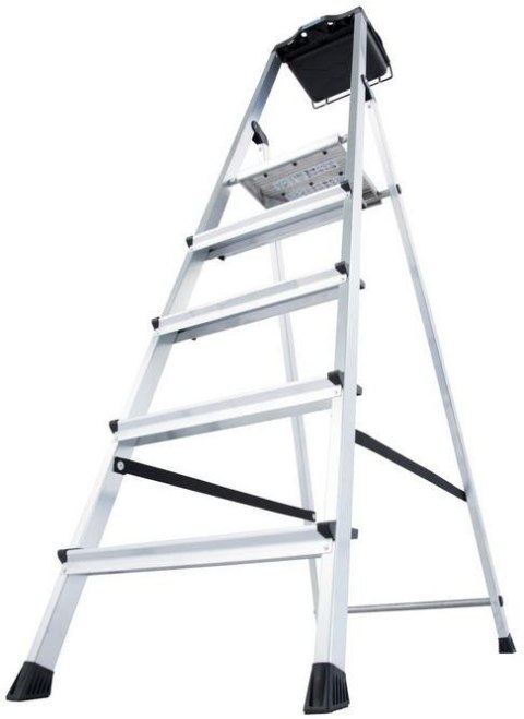 Drabina aluminiowa jednostronna Krause SECURY MultiGrip 1x5 z półką 126535 Krause