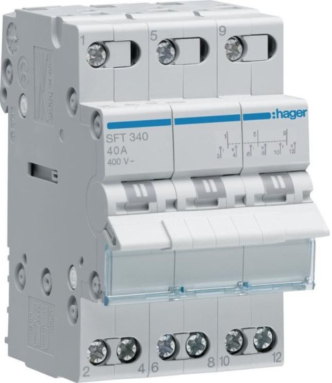 Modułowy przełącznik instalacyjny I-0-II 3P 40A 400VAC Hager SFT340 HAGER
