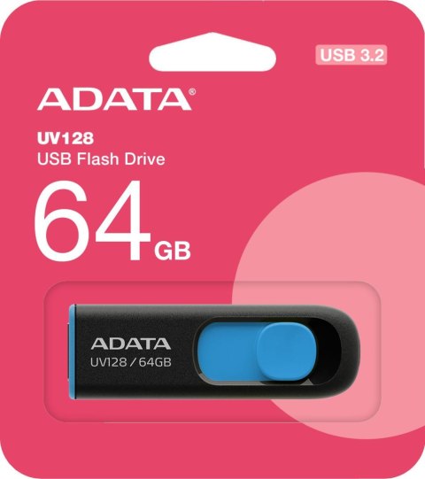 Adata Pendrive UV128 64GB USB 3.2 Gen1 czarno - niebieski ADATA