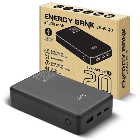 Powerbank everActive Energy Bank EB-22QB 20000 mAh 22,5 W 2x USB-A USB-C czarny EVERACTIVE