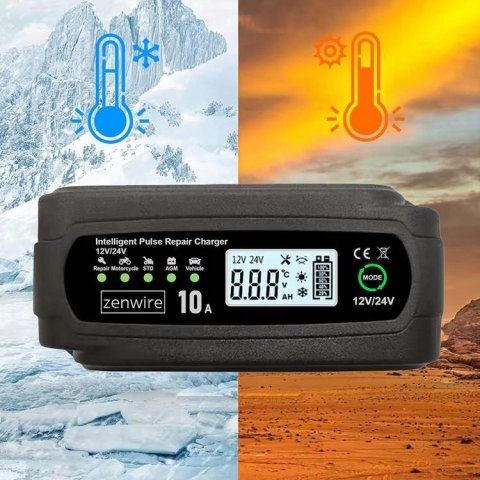 Prostownik Ładowarka Akumulatorów Samochodowy z Funkcją Naprawy 12V 24V 10A Zenwire JMD-10 ZENWIRE