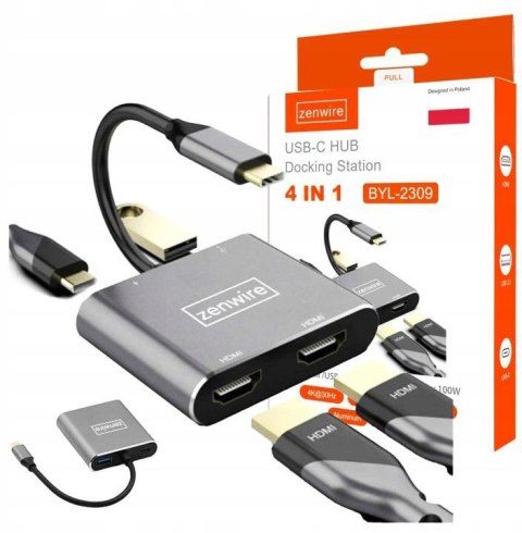 ADAPTER HUB Przejściówka USB- C 4W1 2x HDMI 4K USB 3.0 Zenwire BYL-2309 ZENWIRE