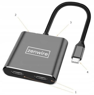 ADAPTER HUB Przejściówka USB- C 4W1 2x HDMI 4K USB 3.0 Zenwire BYL-2309 ZENWIRE