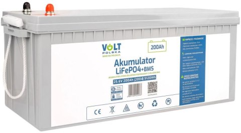 AKUMULATOR VOLT POLSKA LITOWO-ŻELAZOWO-FOSFORANOWY LiFePO4 25,6V 200Ah 200A + BMS VOLT POLSKA